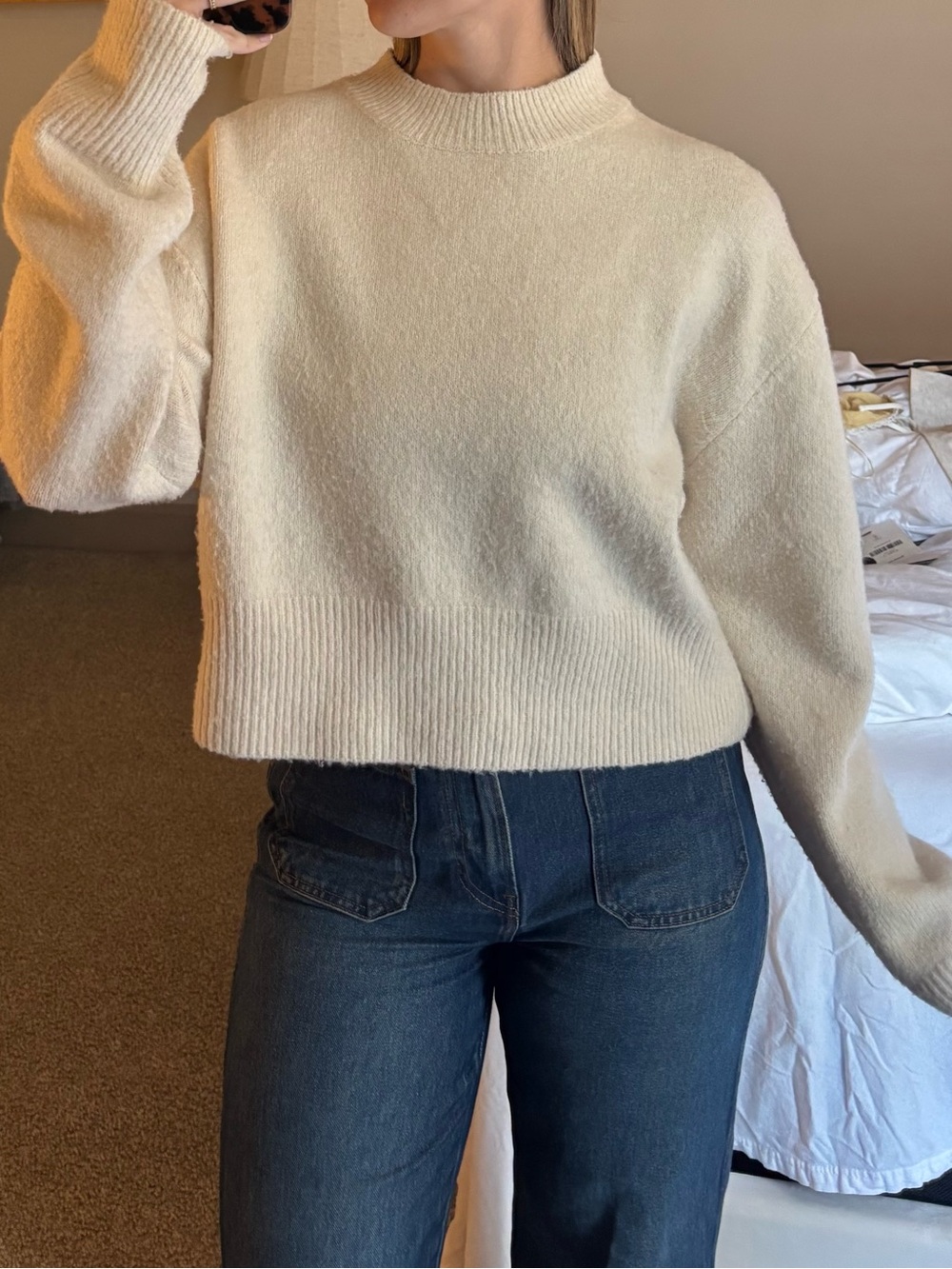 Women's Cream Crewneck Knit Sweater